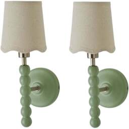 ValueLights Scallop Shade Sage Green Bobbin LED Wall Light with Bulb 2 Pack - Size: 35 x 12 x 16cm - Wilko