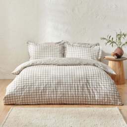 Yard Barton King Size Natural Check Printed 144 Thread Count Duvet Cover and Pillowcase Set - Brown - Wilko