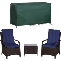 Outsunny 2 Seater Dark Blue PE Rattan Bistro Set with Cover - Wilko - thumbnail 3