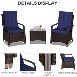 Outsunny 2 Seater Dark Blue PE Rattan Bistro Set with Cover - Wilko - thumbnail 5