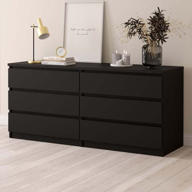 Florence 6 Drawer Black Matt Wide Chest of Drawers - Furniture to Go - Wilko - image 1