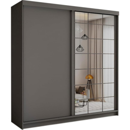 Sliding Wardrobes 4U 2 Sliding Door Grey Modern Grid Mirrored Wardrobe 200cm - Size: 2 Door - Wilko - thumbnail 3