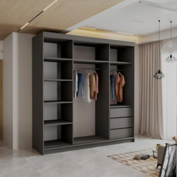 Sliding Wardrobes 4U 2 Sliding Door Grey Modern Grid Mirrored Wardrobe 200cm - Size: 2 Door - Wilko - thumbnail 5