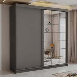 Sliding Wardrobes 4U 2 Sliding Door Grey Modern Grid Mirrored Wardrobe 200cm - Size: 2 Door - Wilko - thumbnail 1
