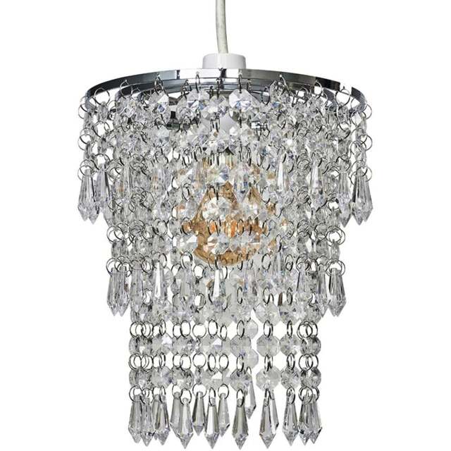 ValueLights 3-Tier Clear Acrylic Bead Droplet Ceiling Lamp Shade - Size: 23 x 20 x 23cm - Silver - Wilko - image 1
