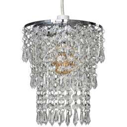 ValueLights 3-Tier Clear Acrylic Bead Droplet Ceiling Lamp Shade - Size: 23 x 20 x 23cm - Silver - Wilko