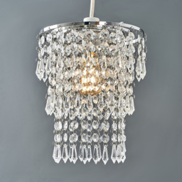 ValueLights 3-Tier Clear Acrylic Bead Droplet Ceiling Lamp Shade - Size: 23 x 20 x 23cm - Silver - Wilko - thumbnail 5