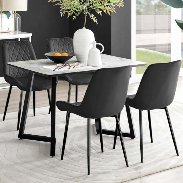 Furniturebox Copeland Cesano Marble Effect 4 Seater Dining Set White and Black - Wilko - image 1