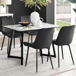 Furniturebox Copeland Cesano Marble Effect 4 Seater Dining Set White and Black - Wilko - thumbnail 1