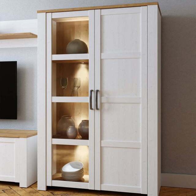 Florence Bohol 2 Door Riviera Oak and White LED Display Cabinet - Furniture To Go - Wilko - image 1
