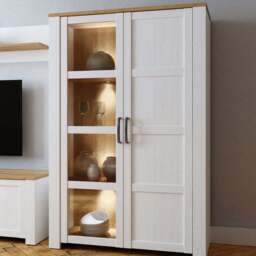 Florence Bohol 2 Door Riviera Oak and White LED Display Cabinet - Furniture To Go - Wilko