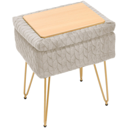Living and Home Cream Rectangle Upholstered Ottoman Vanity Stool with Storage - Wilko - thumbnail 4