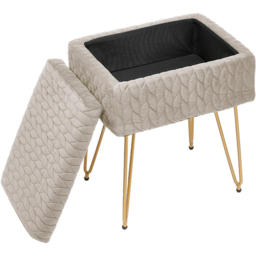 Living and Home Cream Rectangle Upholstered Ottoman Vanity Stool with Storage - Wilko - thumbnail 5