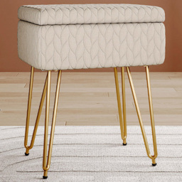 Living and Home Cream Rectangle Upholstered Ottoman Vanity Stool with Storage - Wilko