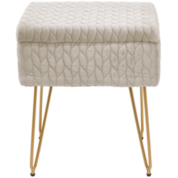 Living and Home Cream Rectangle Upholstered Ottoman Vanity Stool with Storage - Wilko - thumbnail 3