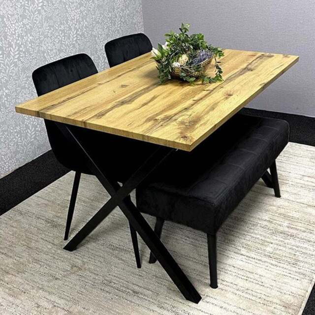 Kosy Koala 4 Seater Wood and Velvet Dining Bench Set Black and Grey - Multi - Portland - Wilko - image 1