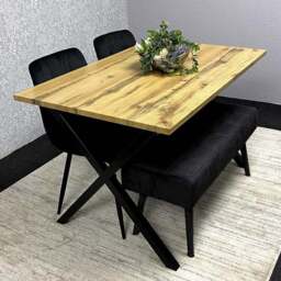 Kosy Koala 4 Seater Wood and Velvet Dining Bench Set Black and Grey - Multi - Portland - Wilko