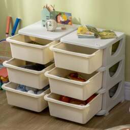 Playful Haven Cream 6 Drawers Kids Storage Unit - Size: 75 x 37 x 56.5cm - Wilko