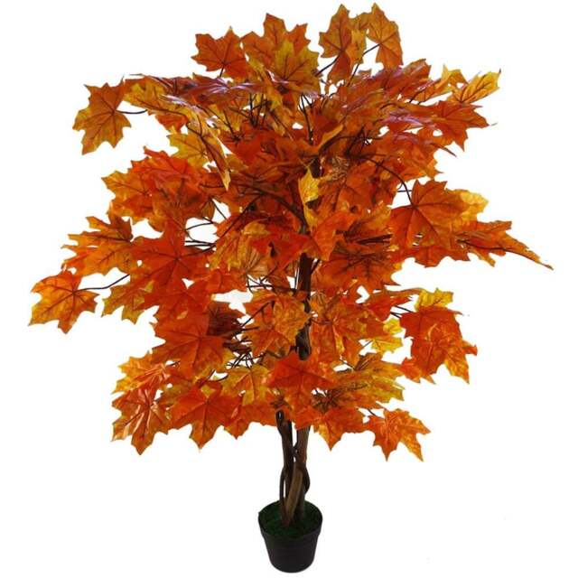 Leaf Autumn Maple Acer Artificial Tree in Pot 125cm - Size: 125 x 70 x 70cm - Orange - Wilko - image 1