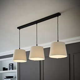 ValueLights Rory Tapered Cream Boucle Lamp Shade 3 Drop Ceiling Pendant Light with LED Bulbs - Size: 123.5 x 98 x 25cm - Black - Wilko - thumbnail 3