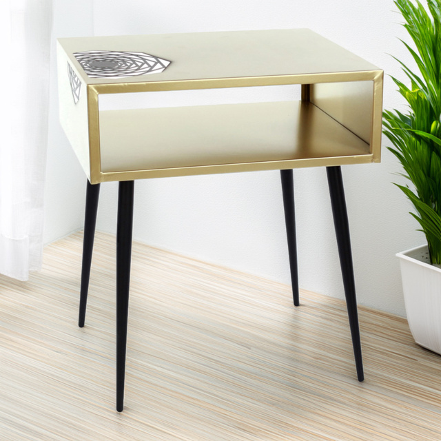 Core Products Galaxy Gold and Black Metal Bedside Table - Size: 55 x 45 x 35cm - Wilko - image 1