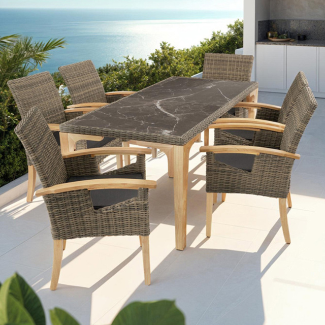 tectake Foggia Rosarno 6 Seater Rattan Garden Dining Set Natural - Brown - Wilko - image 1