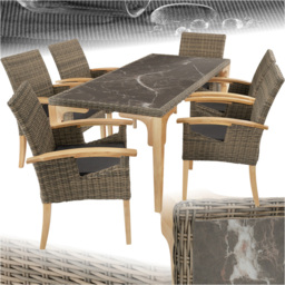 tectake Foggia Rosarno 6 Seater Rattan Garden Dining Set Natural - Brown - Wilko - thumbnail 3