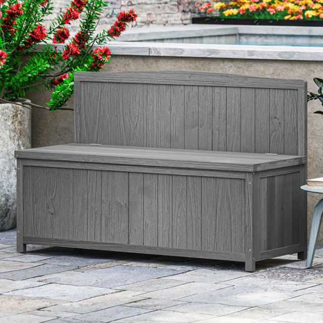 Outsunny 2 Seater Grey Wood Storage Bench - Wilko - image 1