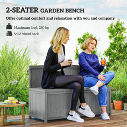 Outsunny 2 Seater Grey Wood Storage Bench - Wilko - thumbnail 6