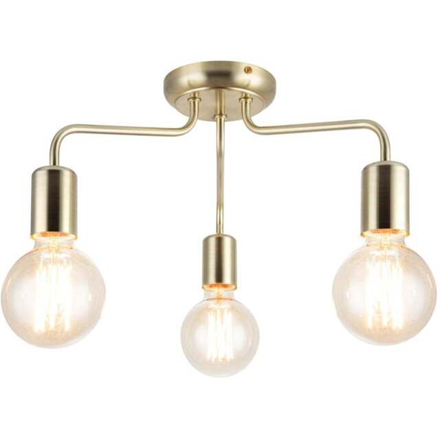 Cosylyte Fraser 3 Light Brushed Brass Metal Flush Ceiling Light - Size: 29 x 21.5 x 14.5cm - Gold - Wilko - image 1