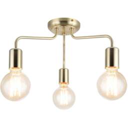 Cosylyte Fraser 3 Light Brushed Brass Metal Flush Ceiling Light - Size: 29 x 21.5 x 14.5cm - Gold - Wilko