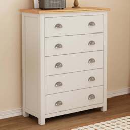 Cabinet Bits Lovere 5 Drawer White Chrome Cup Handle Chest of Drawers - Wilko