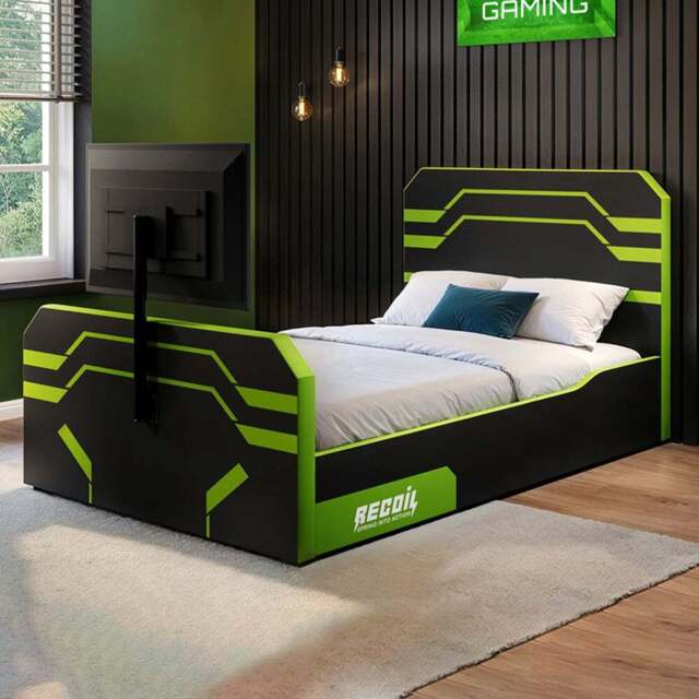 Recoil Alister Small Double Black and Green Side Lift Ottoman Bed with TV Support - Wilko - image 1