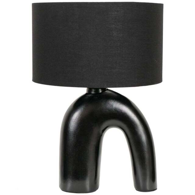 ValueLights Lia Black Fabric Drum Shade Black Arch Abstract Ceramic LED Table Lamp - Size: 38.5 x 25 x 25cm - Wilko - image 1