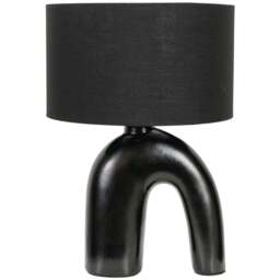 ValueLights Lia Black Fabric Drum Shade Black Arch Abstract Ceramic LED Table Lamp - Size: 38.5 x 25 x 25cm - Wilko