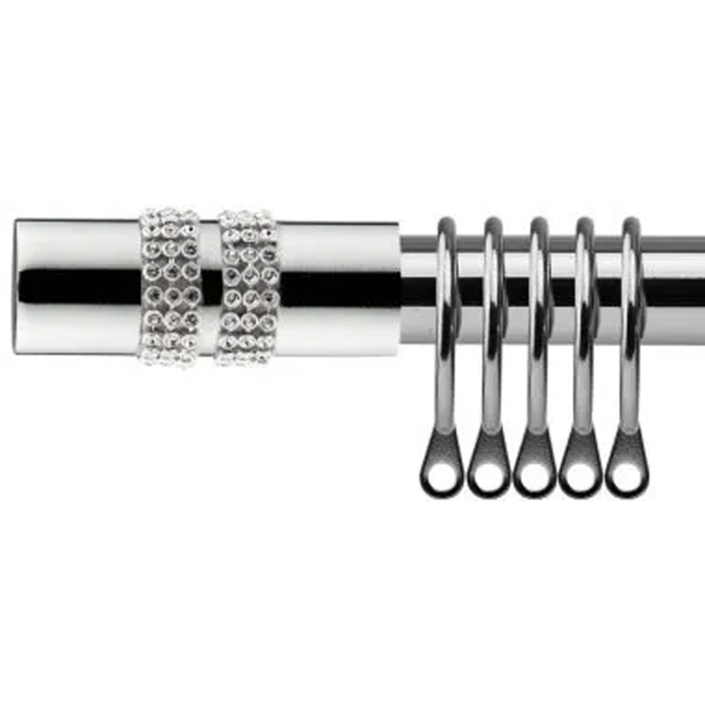 New Edge Blinds 160-300cm Extendable Chrome Sparkle Metal Curtain Pole - Size: 160 - 300cm - Silver - Wilko - image 1