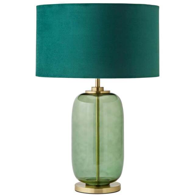 ValueLights Leigh Reni Green Velvet Shade Forest Green Glass LED Table Lamp - Size: 52.5 x 45 x 45cm - Wilko - image 1