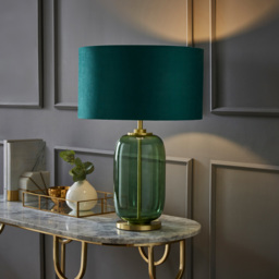 ValueLights Leigh Reni Green Velvet Shade Forest Green Glass LED Table Lamp - Size: 52.5 x 45 x 45cm - Wilko - thumbnail 3
