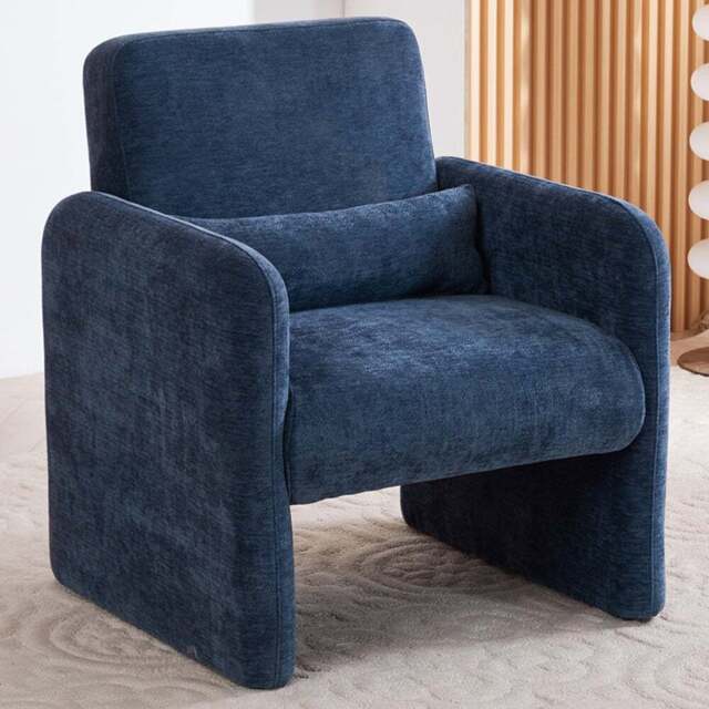Living and Home Blue Chenille Upholstered Accent Chair with Lumbar Pillow - Size: Single - Wilko - image 1