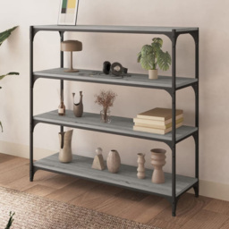 vidaXL 4 Shelf Grey Sonoma Wood and Steel Bookcase - Size: 100 x 100 x 33cm - Wilko