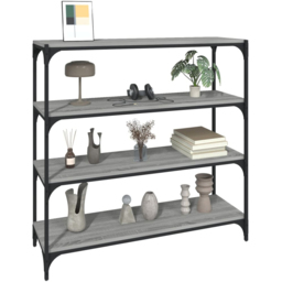 vidaXL 4 Shelf Grey Sonoma Wood and Steel Bookcase - Size: 100 x 100 x 33cm - Wilko - thumbnail 5