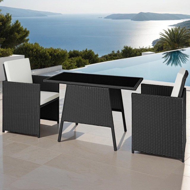 tectake Lausanne 2 Seater Rattan Garden Bistro Set Black - Wilko - image 1