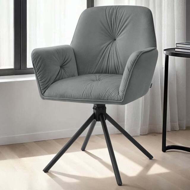 tectake Lenia Set of 2 Anthracite and Black Velvet Look Padded Swivel Chair - Size: Single - Grey - Wilko - image 1