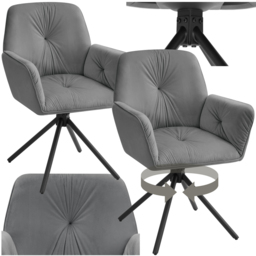 tectake Lenia Set of 2 Anthracite and Black Velvet Look Padded Swivel Chair - Size: Single - Grey - Wilko - thumbnail 3