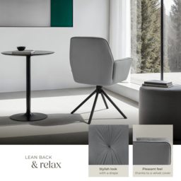 tectake Lenia Set of 2 Anthracite and Black Velvet Look Padded Swivel Chair - Size: Single - Grey - Wilko - thumbnail 5