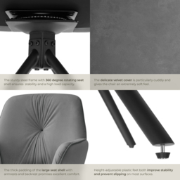 tectake Lenia Set of 2 Anthracite and Black Velvet Look Padded Swivel Chair - Size: Single - Grey - Wilko - thumbnail 6