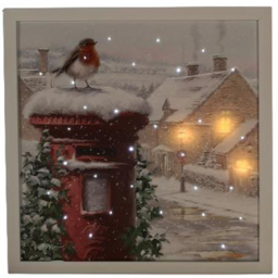 Samuel Alexander Robin and Postbox Christmas Light Up Wall Art 40 x 40cm - Size: 40 x 40 x 2.5cm - White - Wilko