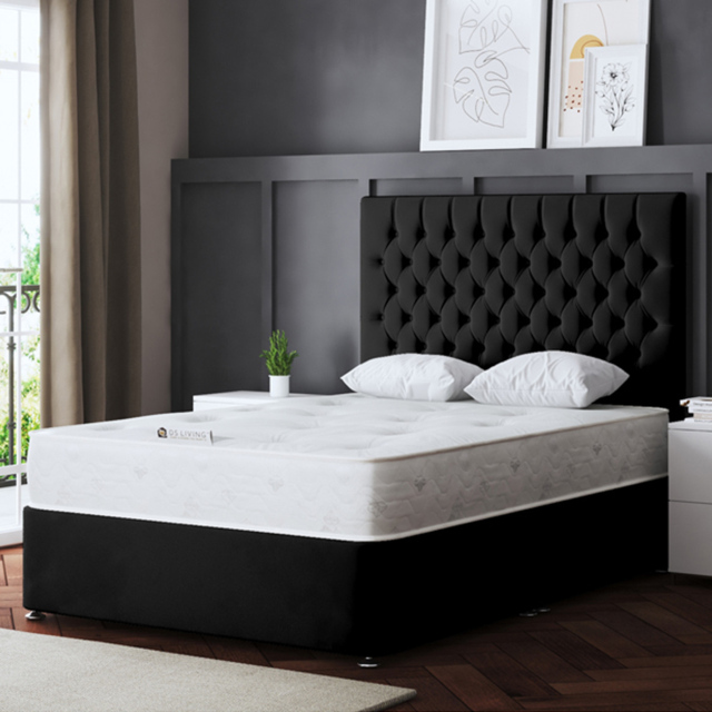 DS Living Seraphine Small Double Black Upholstered Panel Divan Bed with 2 Drawer - Wilko - image 1
