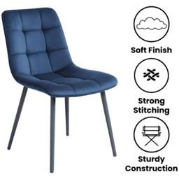 Portland 4 Seater Velvet Tufted Glass Tabletop Round Dining Set Blue - Wilko - thumbnail 5