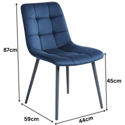 Portland 4 Seater Velvet Tufted Glass Tabletop Round Dining Set Blue - Wilko - thumbnail 7